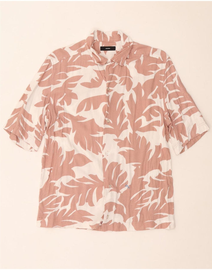 Diesel Herre Kortærmet Skjorte Large White Floral Rayon