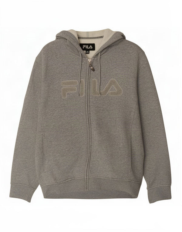 Fila Dame Grafisk Hættetrøje Sweater UK 16 Stor Grå Bomuld