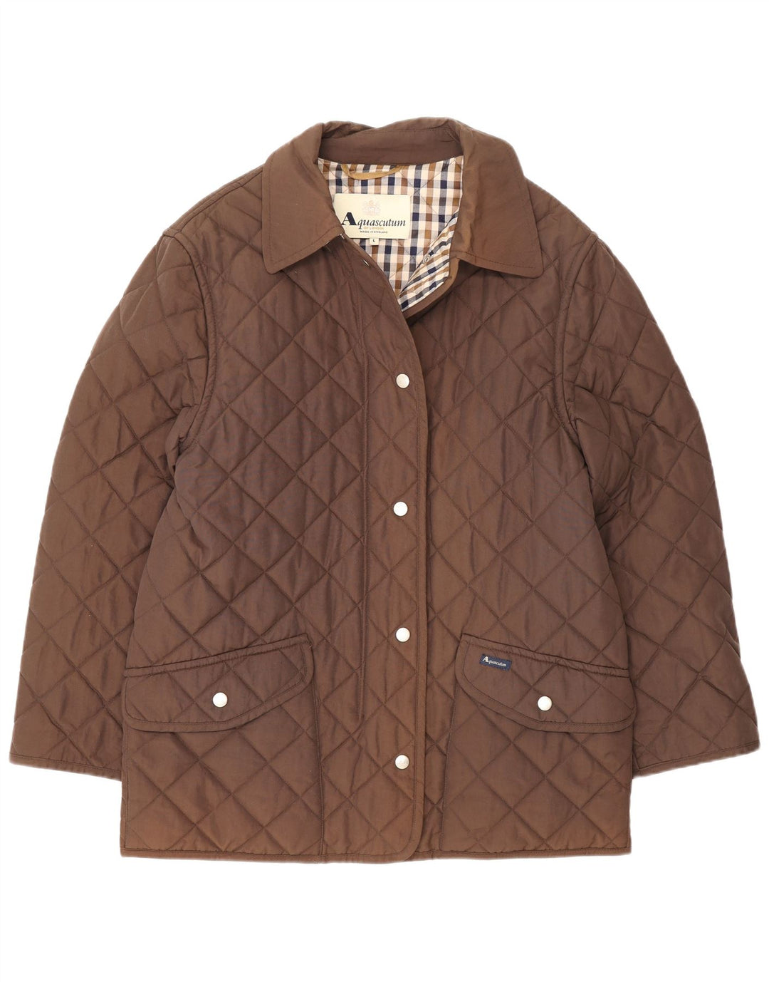 Aquascutum kviltet jakke til kvinder UK 16 Stor brun nylon