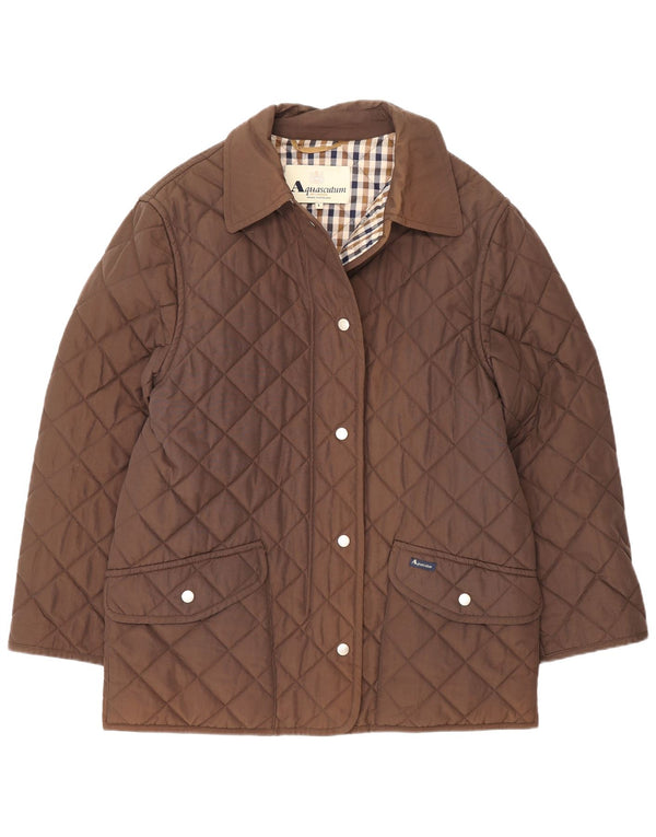 Aquascutum kviltet jakke til kvinder UK 16 Stor brun nylon