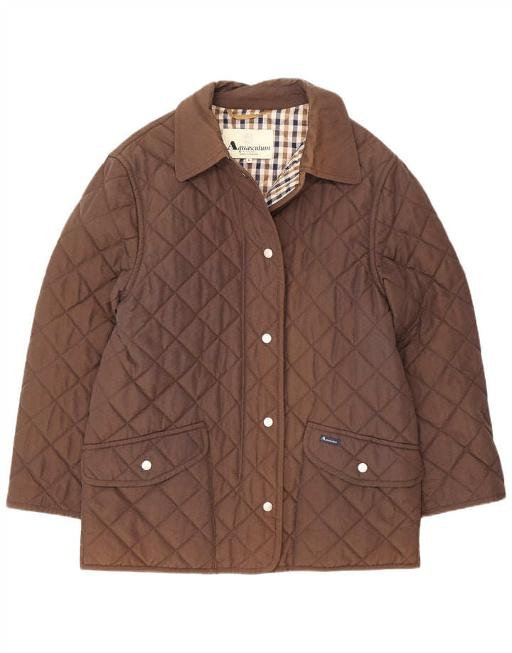 Aquascutum kviltet jakke til kvinder UK 16 Stor brun nylon