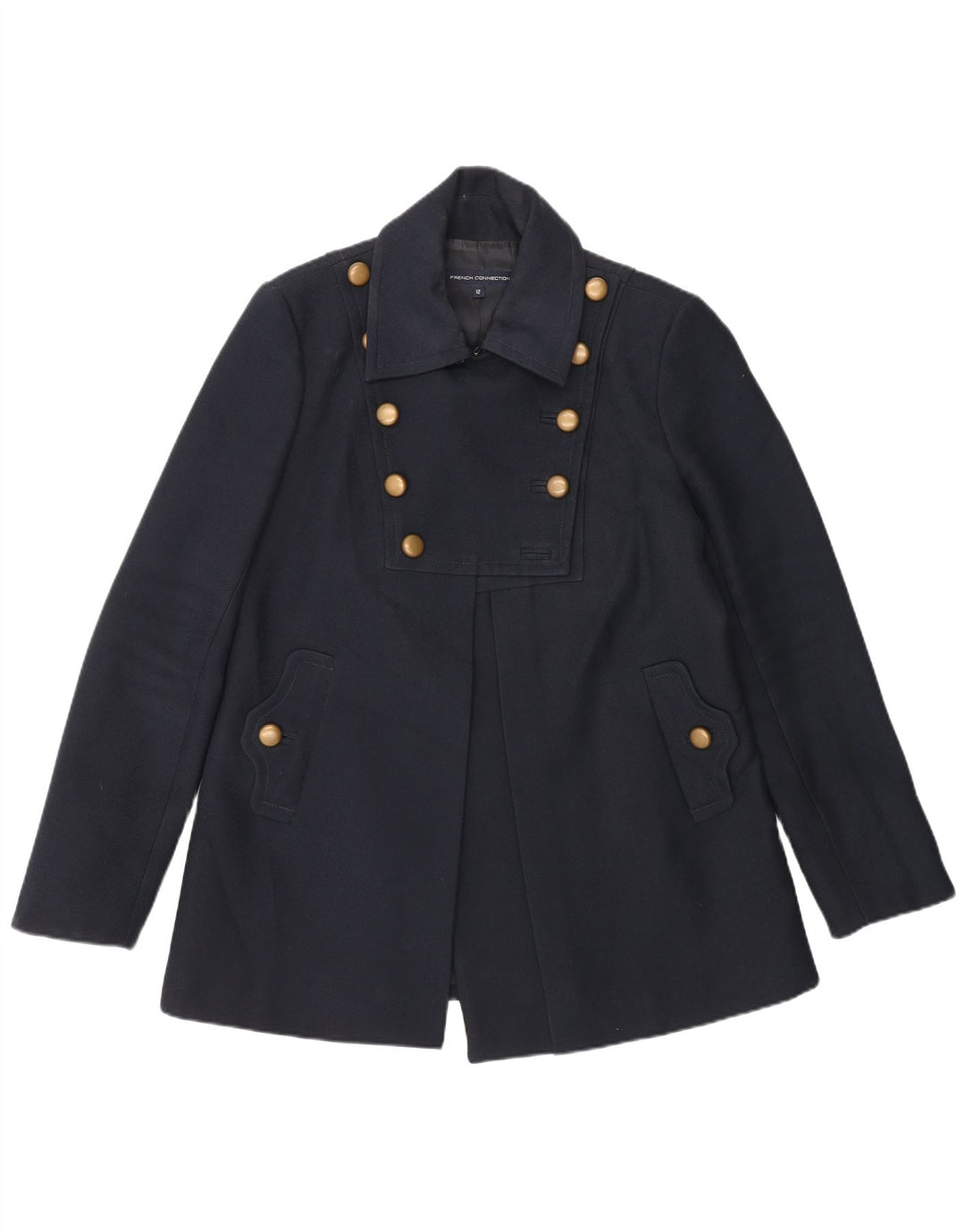 French Connection Womens Pea Coat UK 12 Medium Navy Blue Polyester