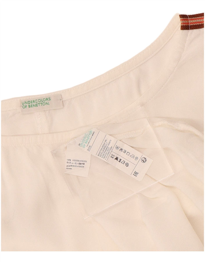 BENETTON Dame Oversized Bluse Top UK 10 Small Off White Viscose