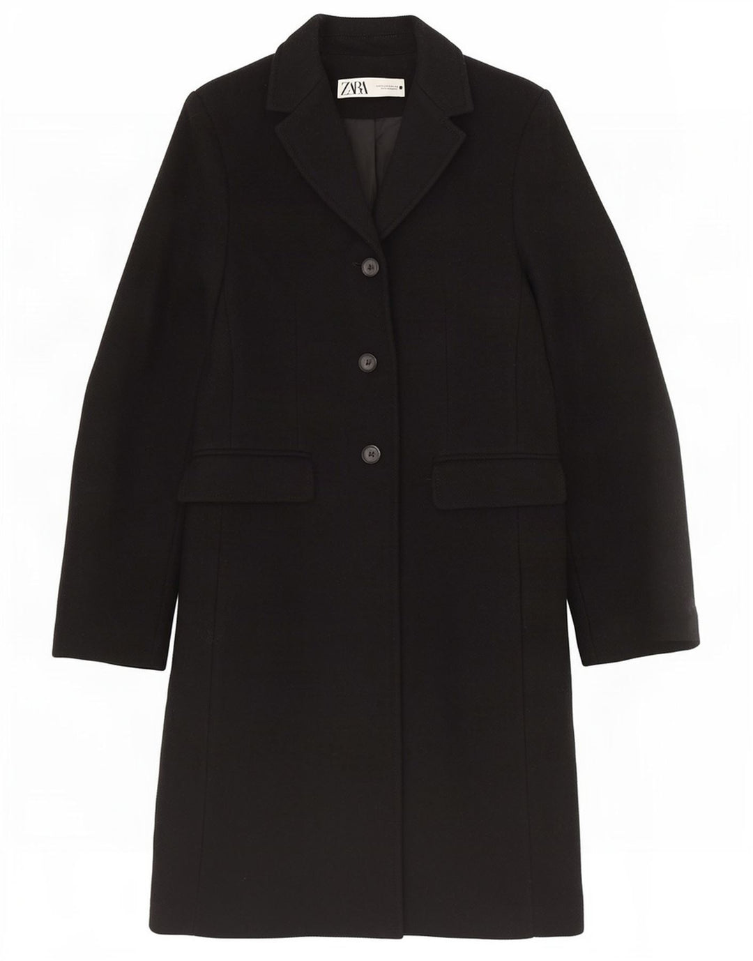 Zara Dame Overfrakke UK 6 XS Sort Viscose