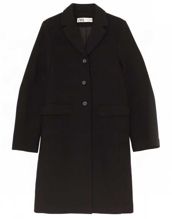 Zara Dame Overfrakke UK 6 XS Sort Viscose