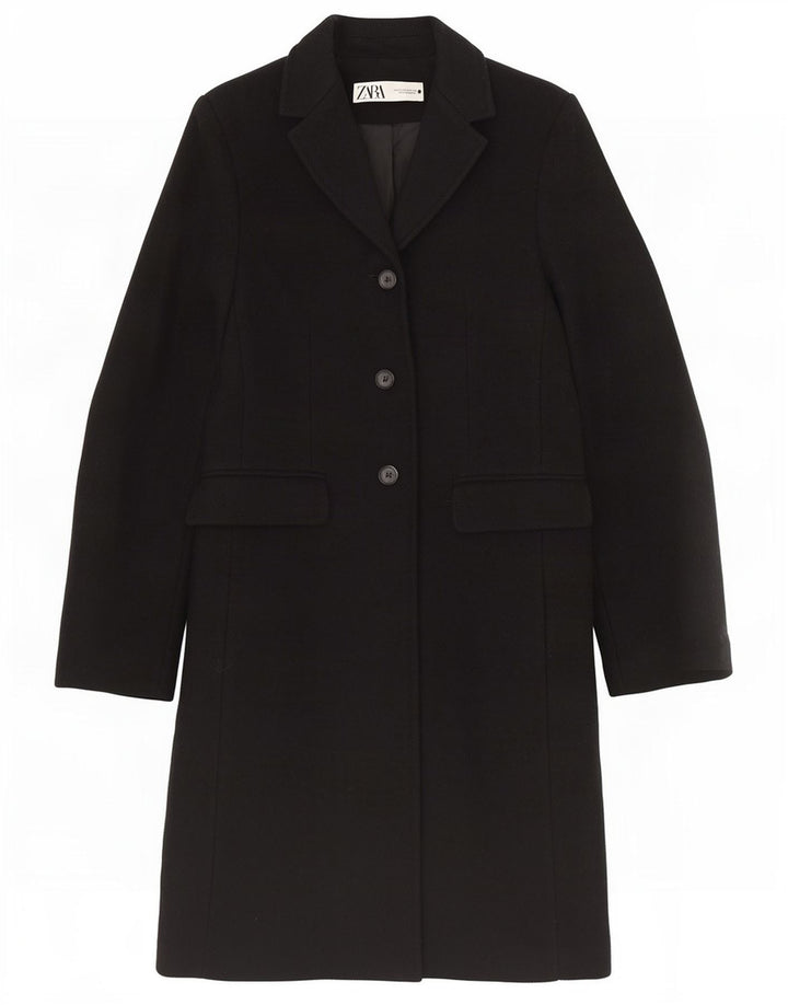 Zara Dame Overfrakke UK 6 XS Sort Viscose