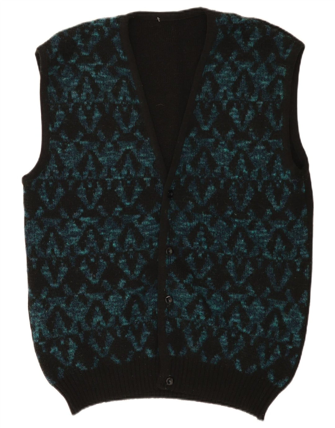 Vintage herre ærmeløs cardigan sweater medium sort geometrisk