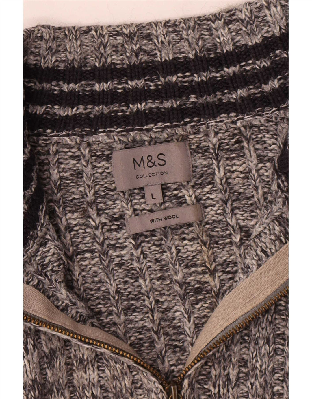 Marks & Spencer Herre sweater med lynlåshals, stor grå flækket uld