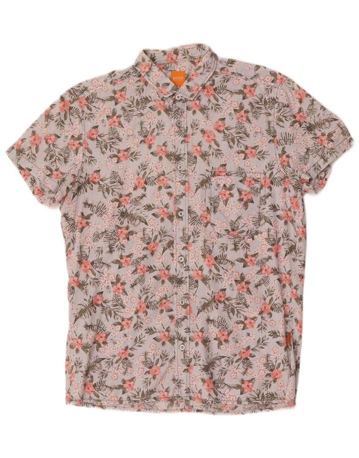 Hugo Boss Kortærmet Herreskjorte Medium Blue Floral Bomuld
