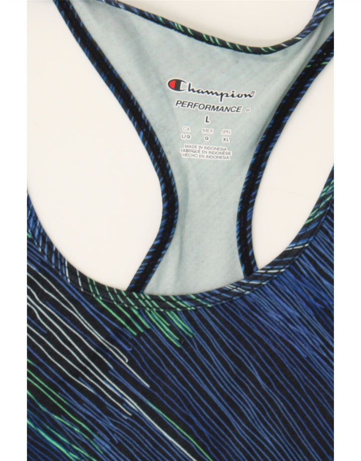 CHAMPION Womens Vest Top UK 16 Large Navy Blue Pinstripe Vintage Champion and Second-Hand Champion from Messina Hembry 
