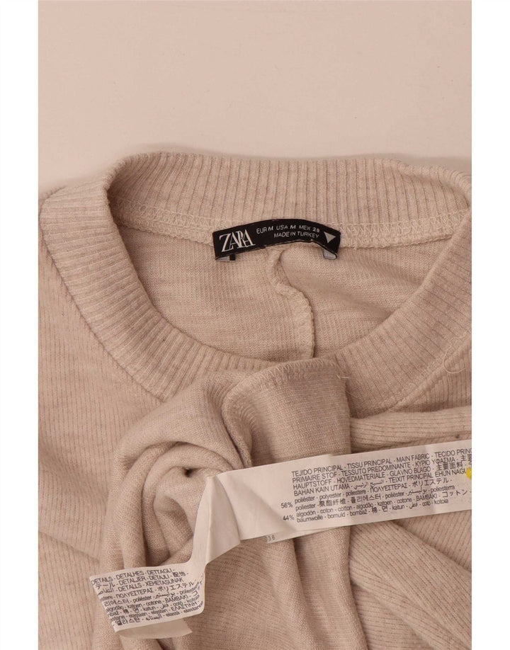 Zara Womens Crop Top Langærmet UK 14 Medium Beige Polyester