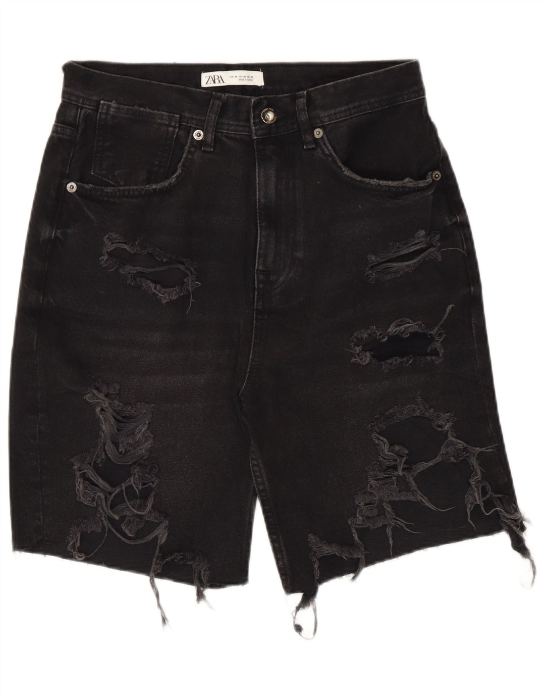 Zara Herre Distressed Denim Shorts EU 38 Small W30 Black