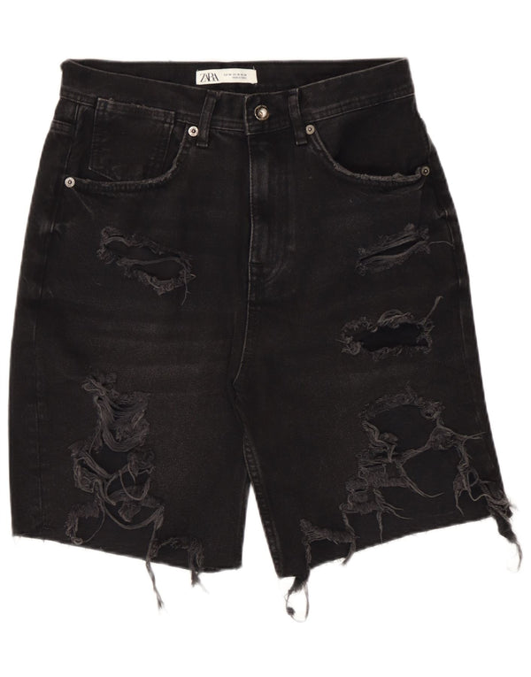 Zara Herre Distressed Denim Shorts EU 38 Small W30 Black