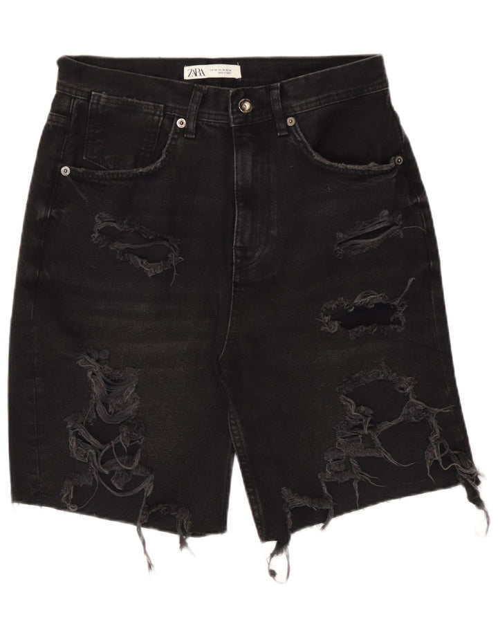 Zara Herre Distressed Denim Shorts EU 38 Small W30 Black