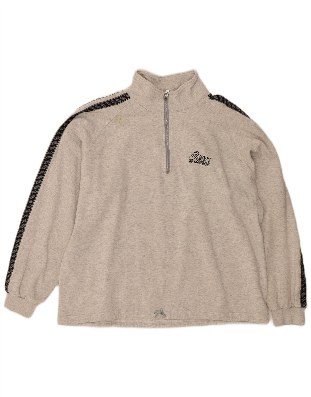 ASICS Mens Zip Neck Sweatshirt Jumper XL Grey Cotton