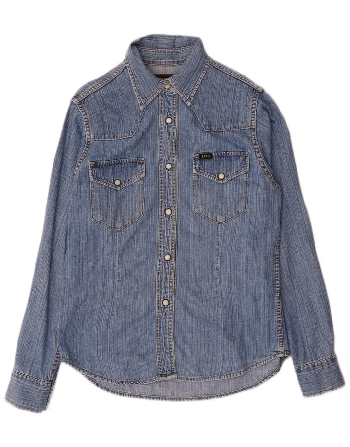Lee Dame Denim Shirt UK 10 Small Blue Cotton