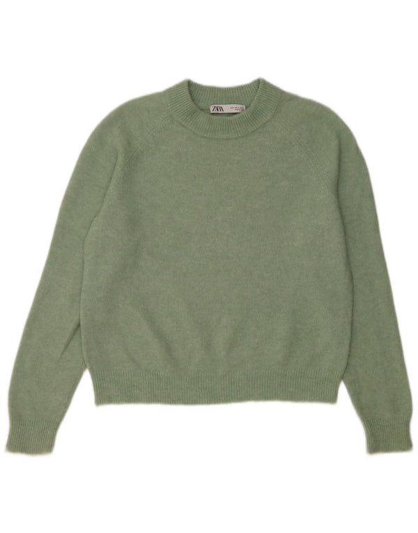 Zara Dame Oversized Crew Neck Jumper Sweater UK 10 Small Green