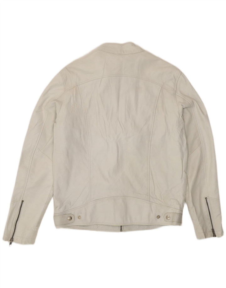 Vintage dame biker læderjakke UK 18 XL hvidt læder