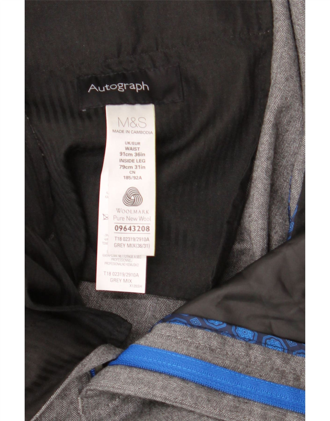 MARKS & SPENCER Herre Autograph Suit Bukser W36 L31 Grå sildeben