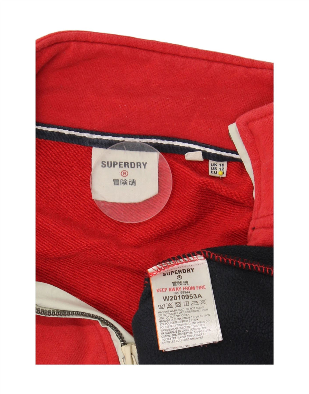 SUPERDRY Womens Crop Oversized Fleece Jumper UK 16 Large Red Colourblock