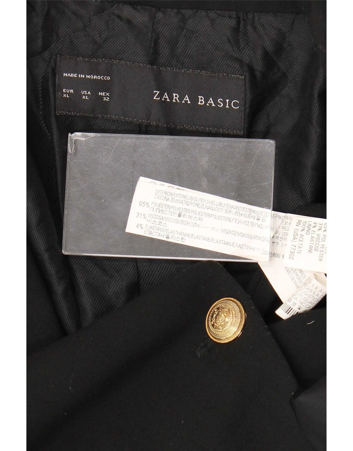Zara Dame 1 Knap Blazer Jacket UK 18 XL Sort Polyester
