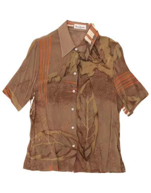 Renato Balestra Dame Se Through Shirt Bluse UK 14 Large Brown Floral