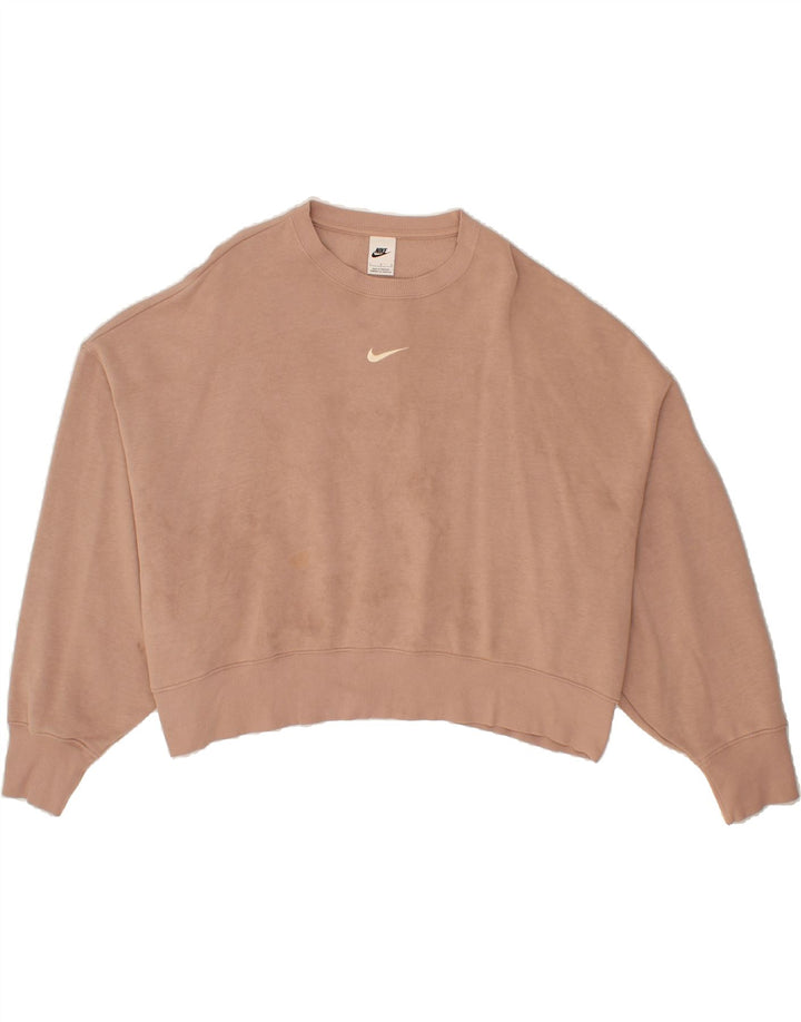 NIKE Womens Oversized Crop Sweatshirt Jumper UK 16 Large Pink Bomuld