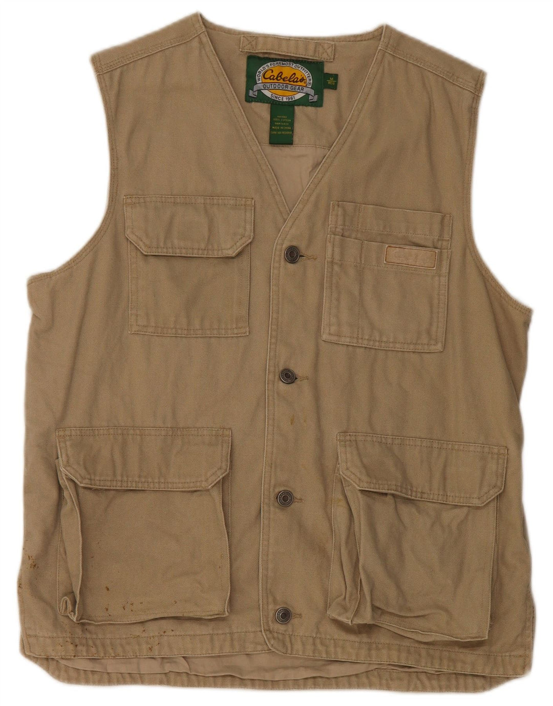 CABELA'S Mens Utility Gilet UK 38 Medium Beige Cotton