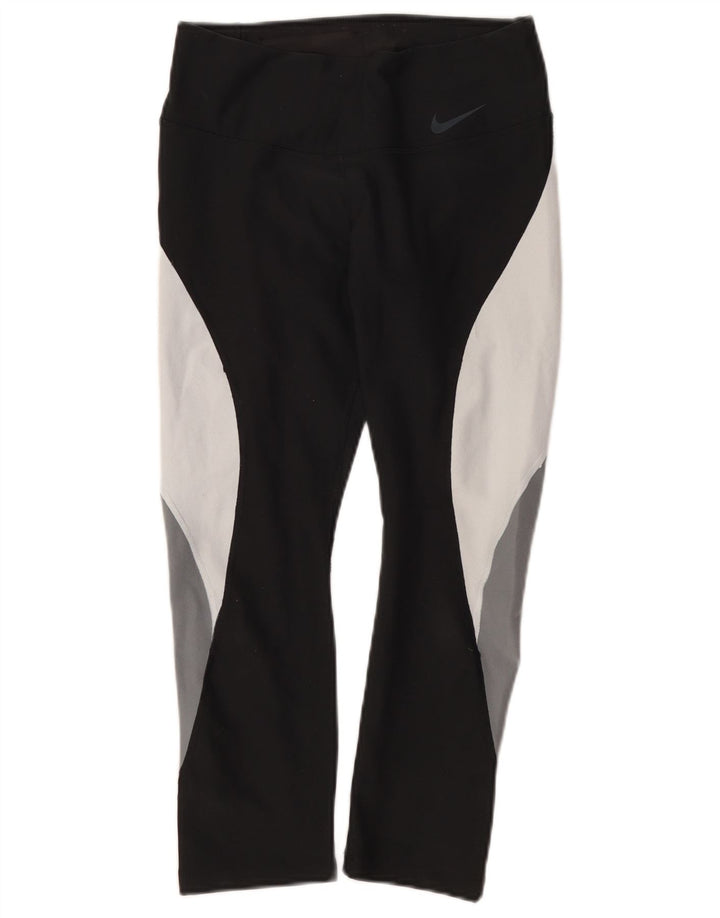 Nike Dame Dri Fit Capri Leggings UK 10 Small Black Colourblock Polyester