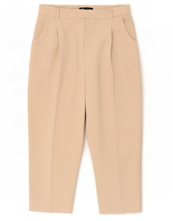 Zara Kvinder Højtaljet Pegged Cropped Bukser Large W32 L25 Beige