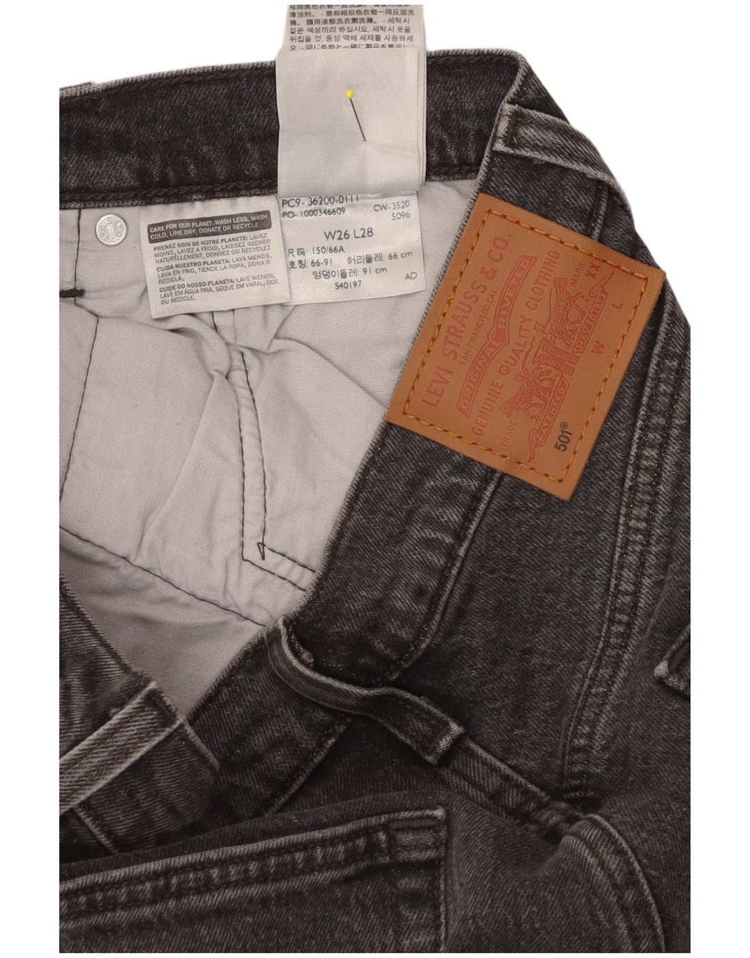 LEVI'S Dame 501 Straight Jeans W26 L28 Grå Bomuld