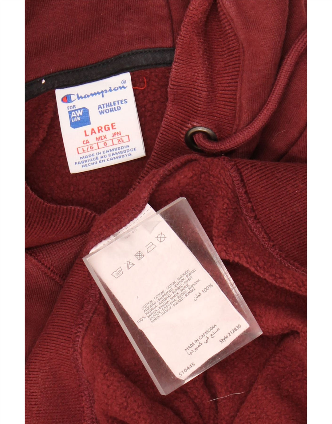 CHAMPION Mens Hoodie Jumper Large Maroon Cotton