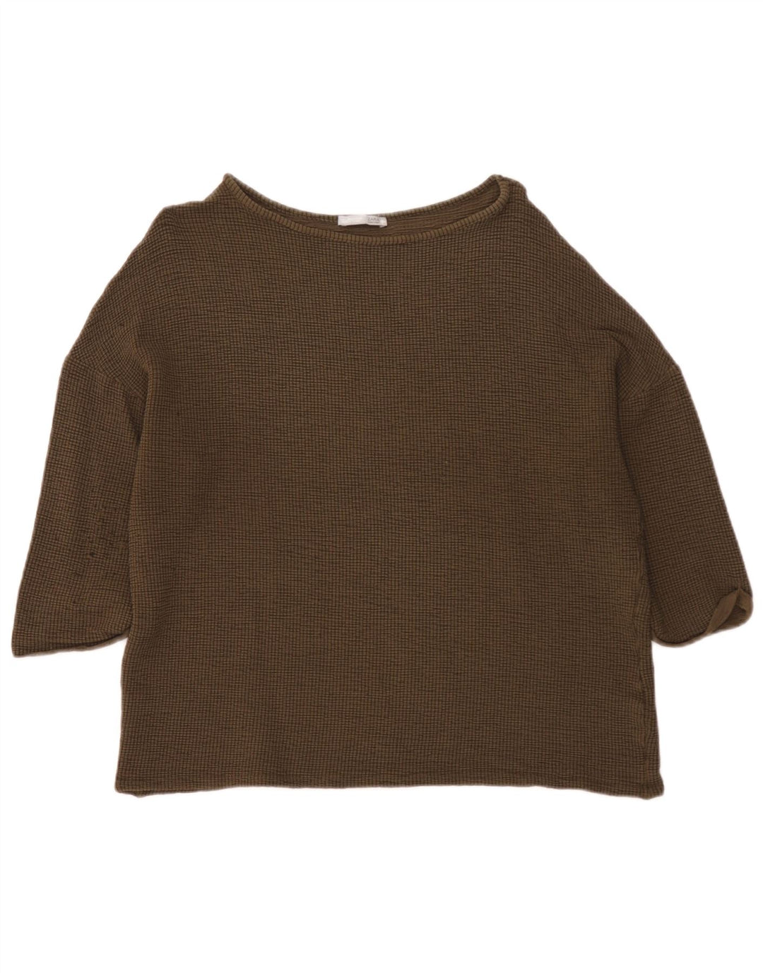 Zara Dame Oversized Top 3/4 ærmer UK 14 Medium Khaki Viscose
