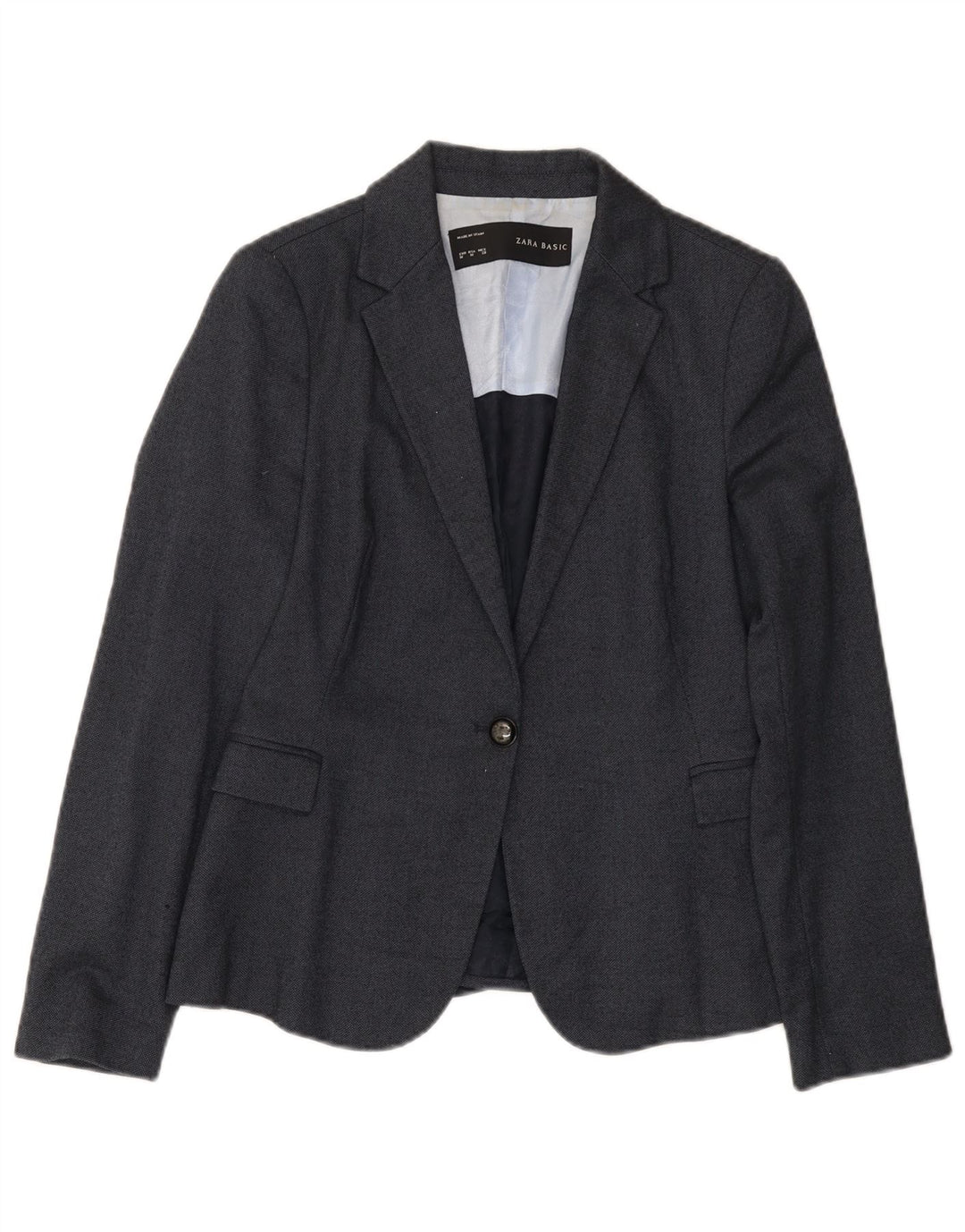 Zara Dame 1 Knap Blazer Jacket UK 12 Medium Navy Blue Polyester