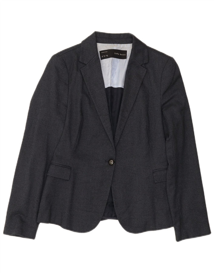 Zara Dame 1 Knap Blazer Jacket UK 12 Medium Navy Blue Polyester