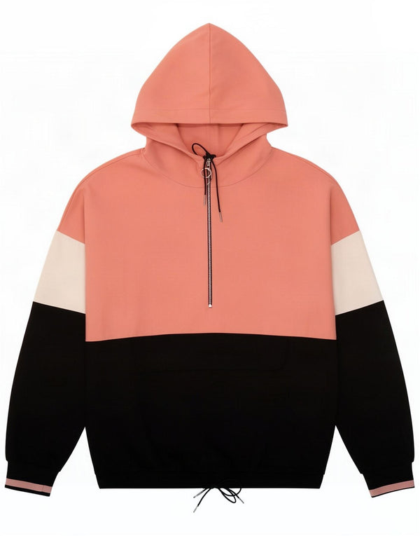 Zara Womens Crop Oversized Hoodie Jumper UK 10 Large Pink Colourblock
