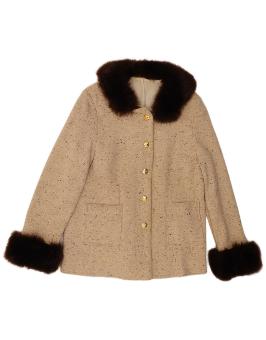 Vintage dame 5-knaps blazerjakke UK 14 Medium Beige Flecked