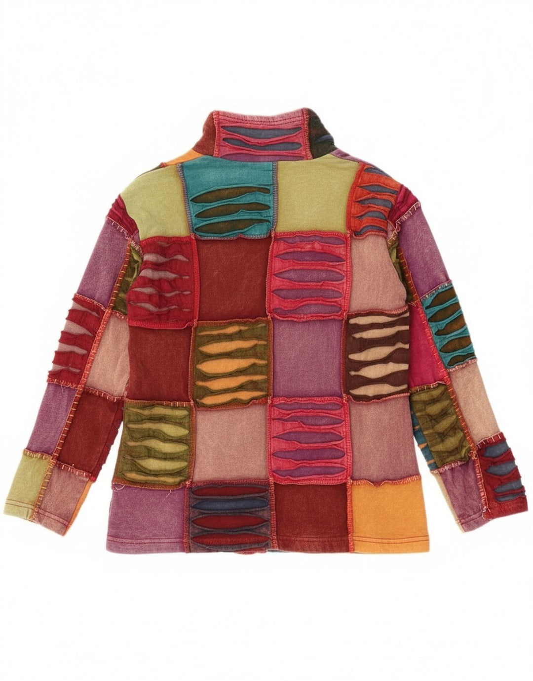 Vintage Dame Crazy Pattern Zip Hoodie Sweater UK 18 XL Multicolored Bohe