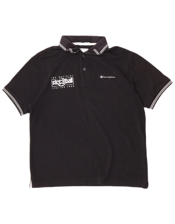 Champion Herre Easy Fit Grafisk Polo Shirt Medium Sort Bomuld
