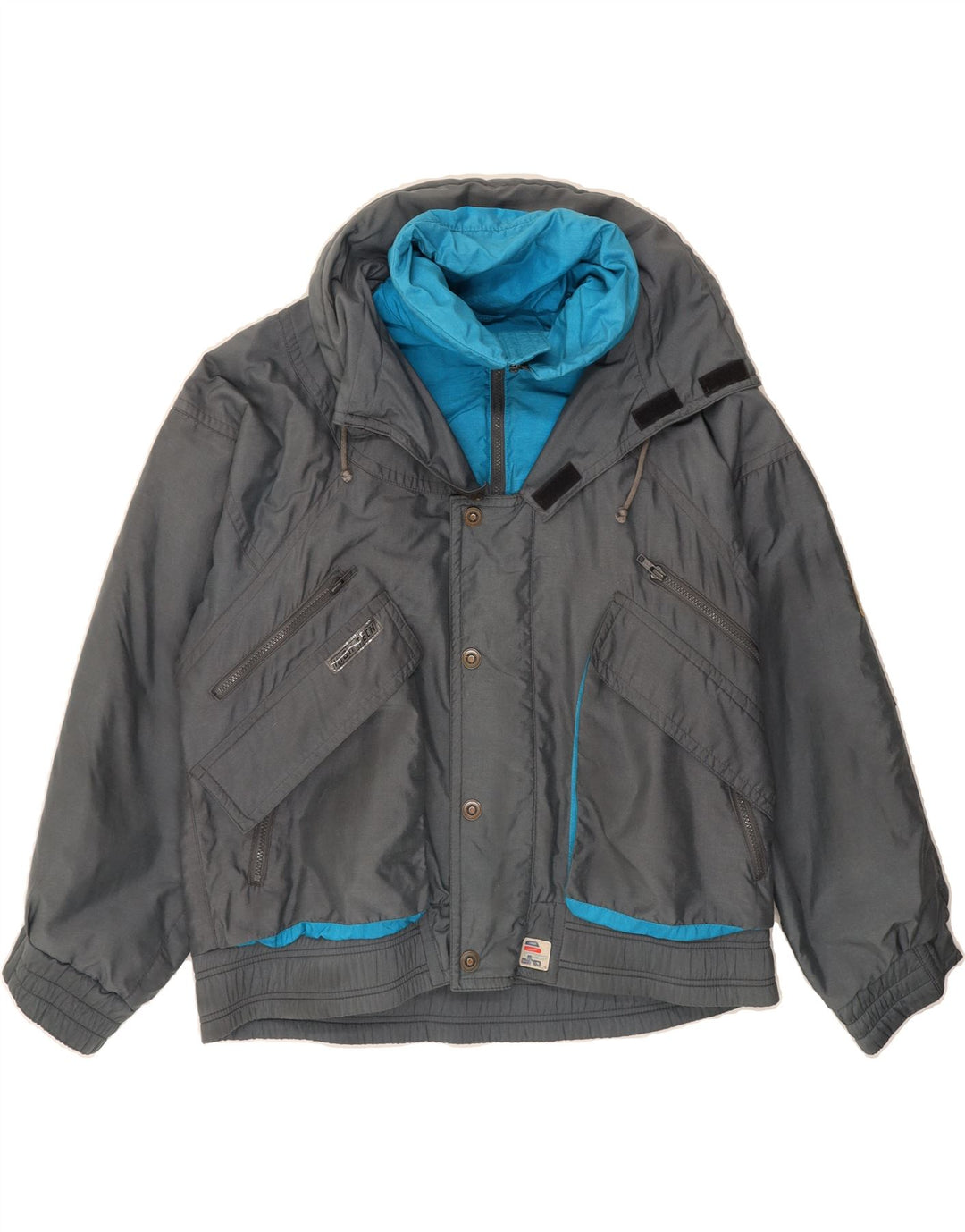 ELHO Mens Hooded Windbreaker Jacket IT 48 Medium Grey Polyamide Vintage Elho and Second-Hand Elho from Messina Hembry 