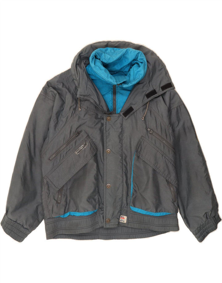 ELHO Mens Hooded Windbreaker Jacket IT 48 Medium Grey Polyamide Vintage Elho and Second-Hand Elho from Messina Hembry 