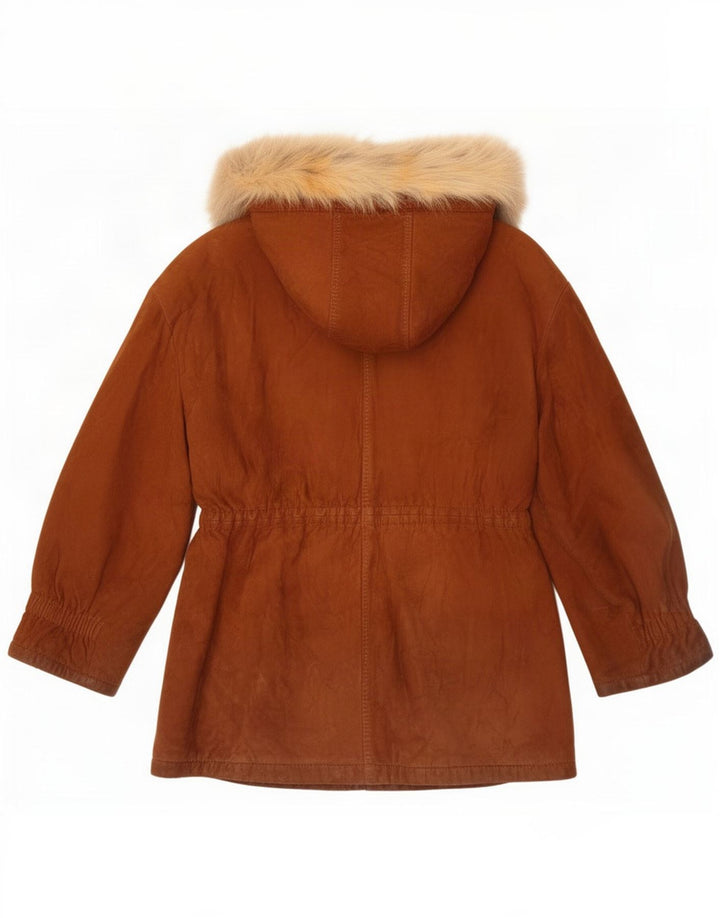 Vintage dame hætte ruskind parkajakke IT 42 Medium Brun