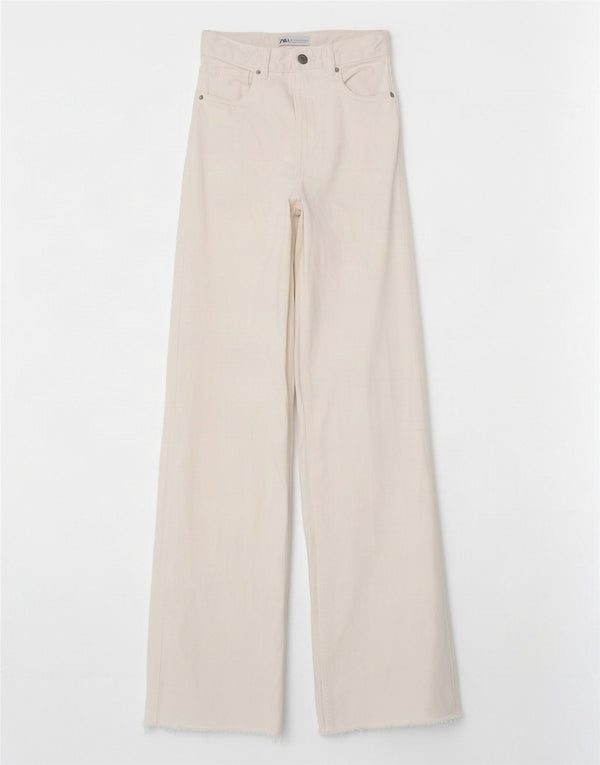 Zara Dame Jeans med brede ben EU 34 2XS W24 L33 Off White Bomuld
