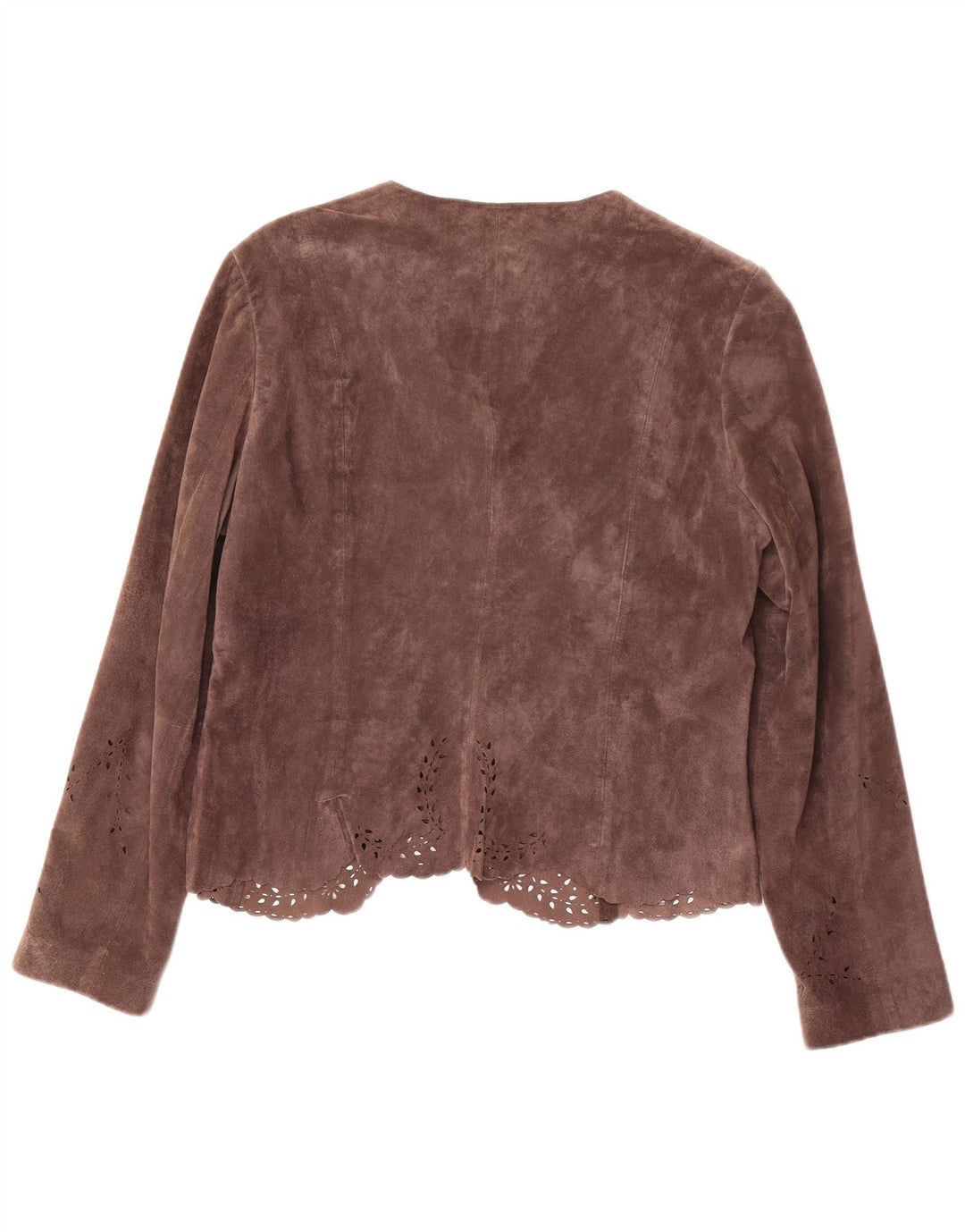 MONSOON Dame Open Ruskind Blazer Jacket UK 16 Stor Brun Læder