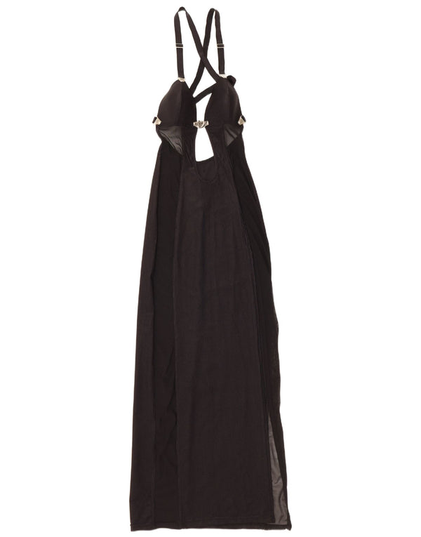 Vintage Dame Halter Maxi Dress UK 12 Medium Sort Polyamid