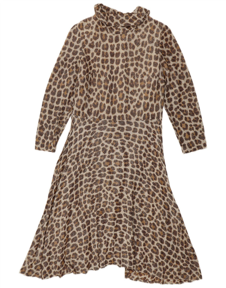 Vintage dame 3/4 ærmet Maxikjole IT 42 Medium Beige Animal Print