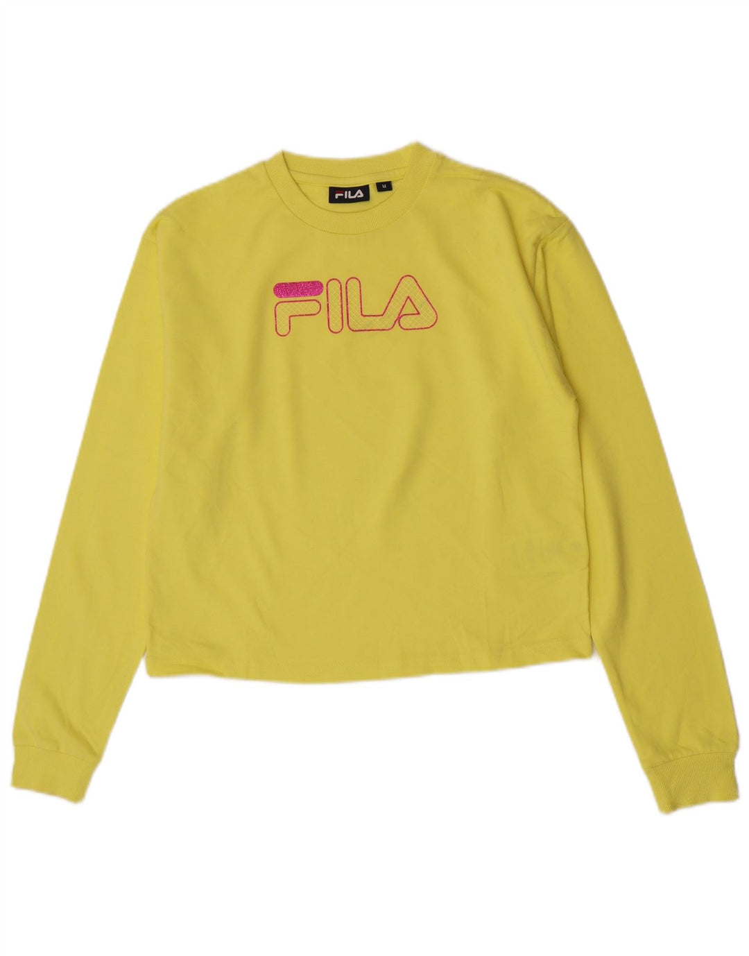 Fila Womens Crop Grafisk Top Langærmet UK 14 Medium Gul Bomuld