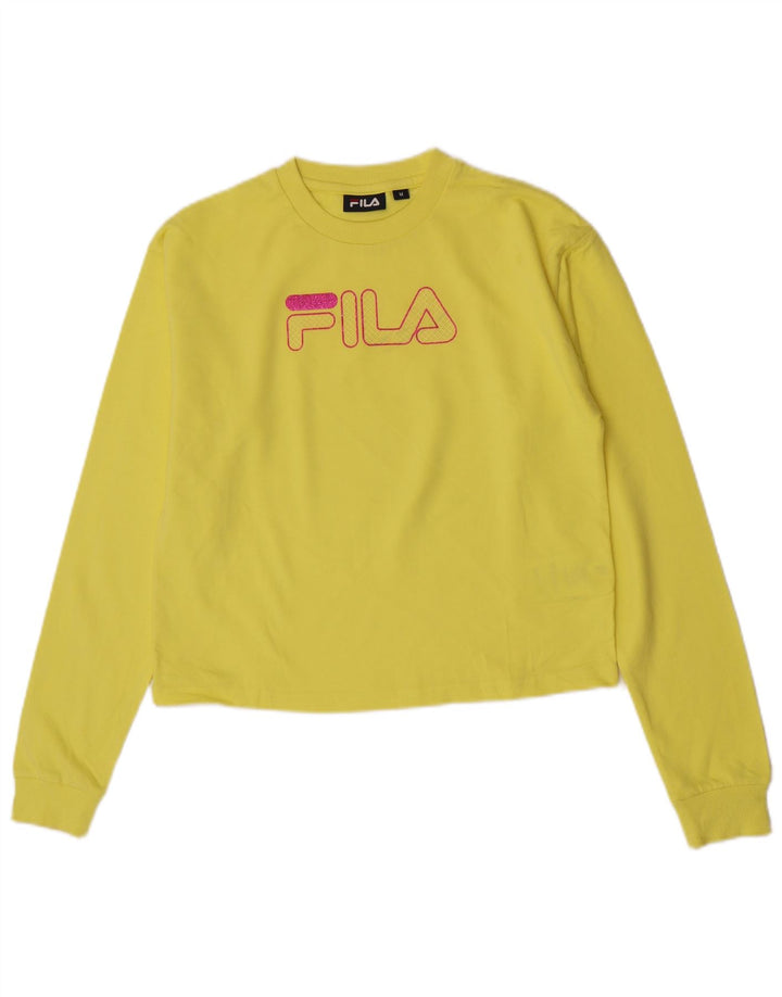 Fila Womens Crop Grafisk Top Langærmet UK 14 Medium Gul Bomuld
