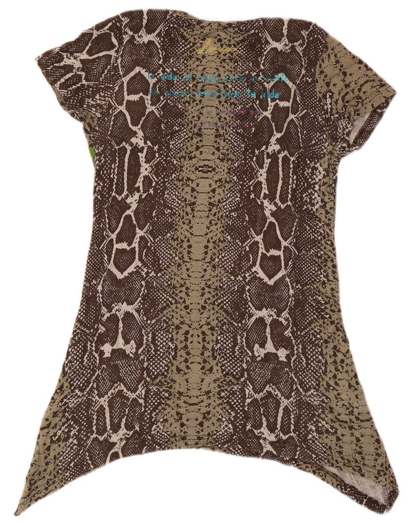 Desigual Dame Grafisk Asymmetrisk Tunika Top UK 10 Small Brown Animal Print