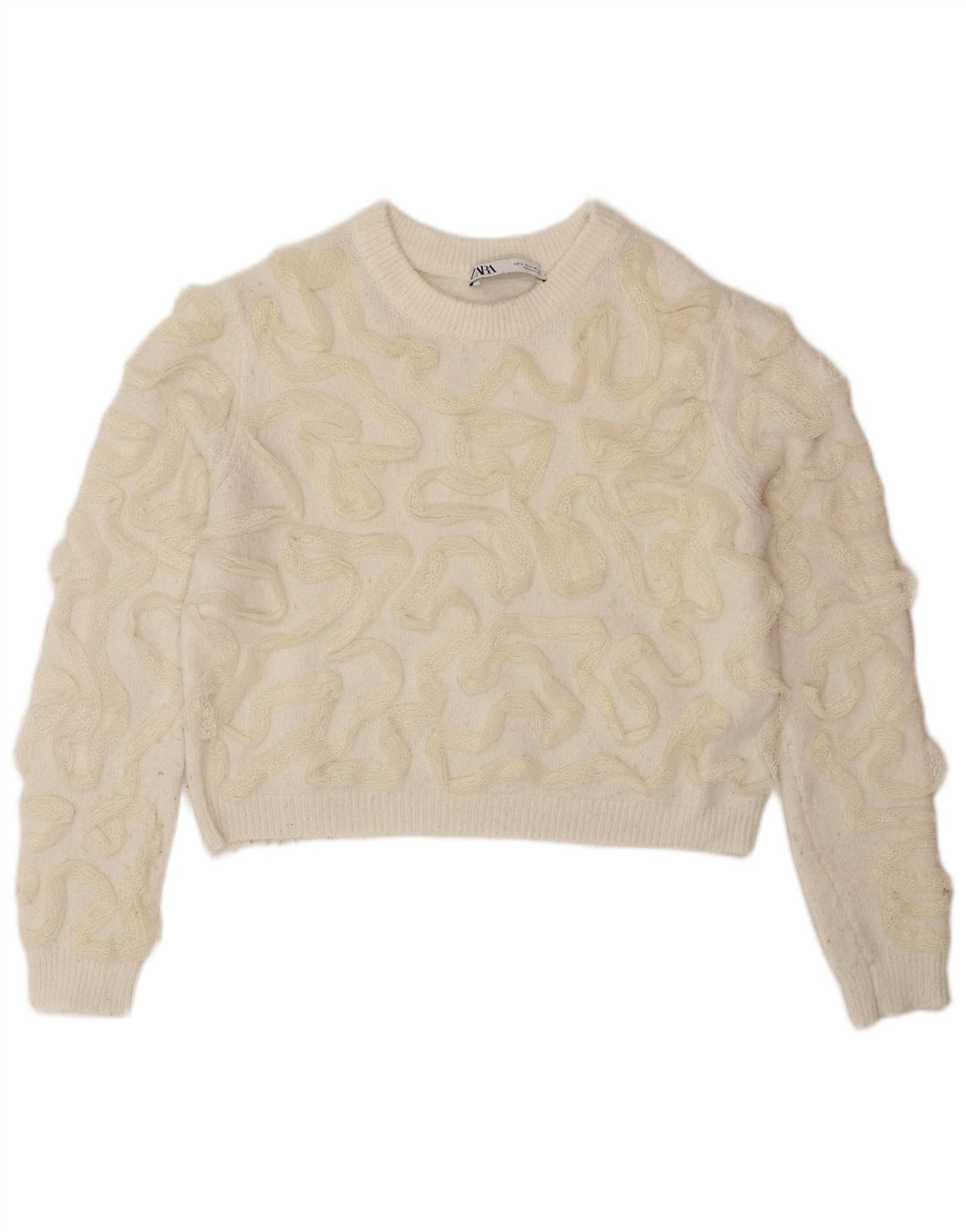 Zara kvinders abstrakt mønster rund hals sweater DK 10 Small Off White